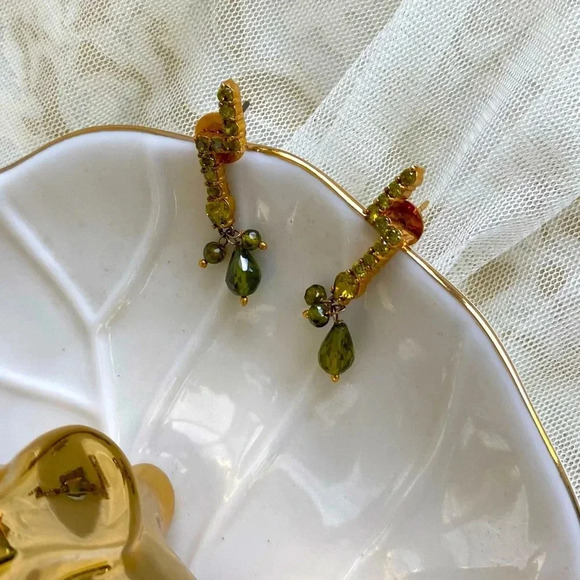 Peridot Gemstone and Beaded Unique Designer Goldplated Earring set - Picture 6 of 6